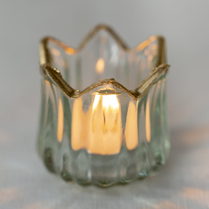 Glass T-Light Holder with Gold Trim