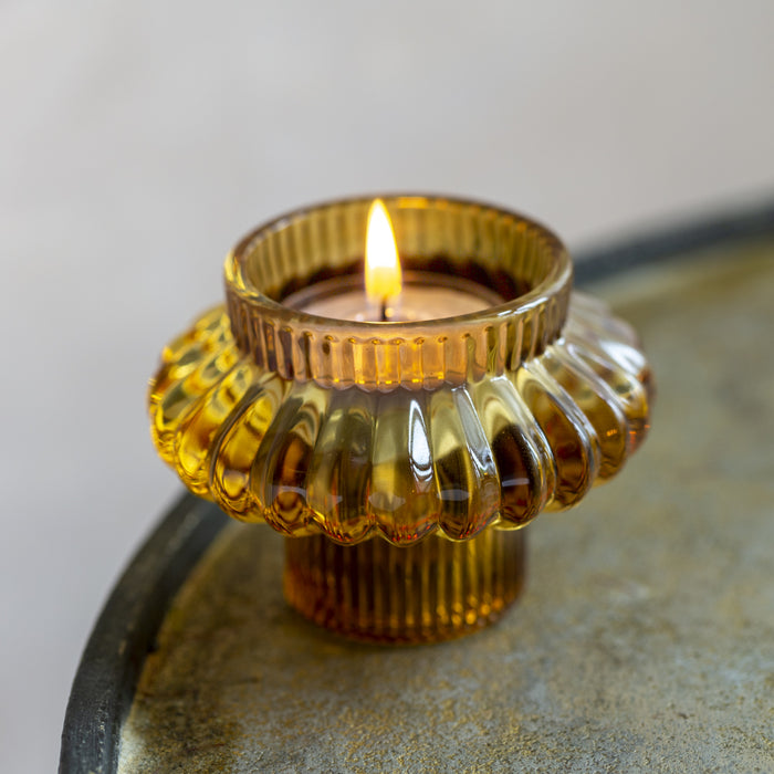 Glass Candleholder Large Duo Amber