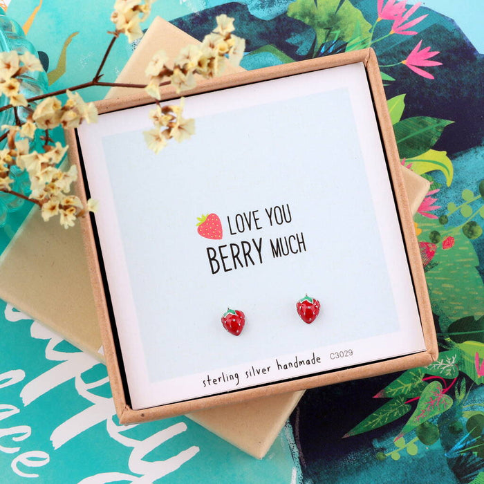 Love You Berry Much Sterling Silver Strawberry Earrings