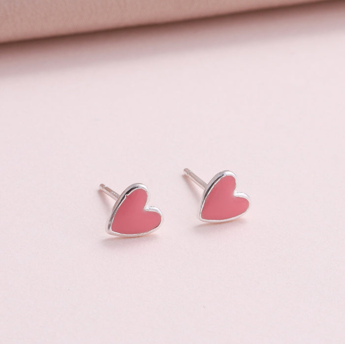 Sterling Silver Little Enamel Heart Earrings