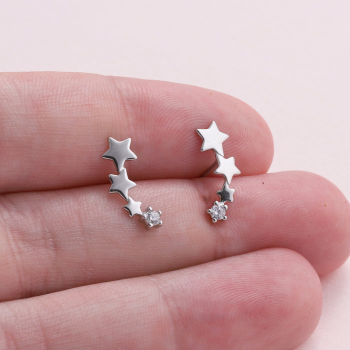 Sterling Silver Four Stars Ear Studs