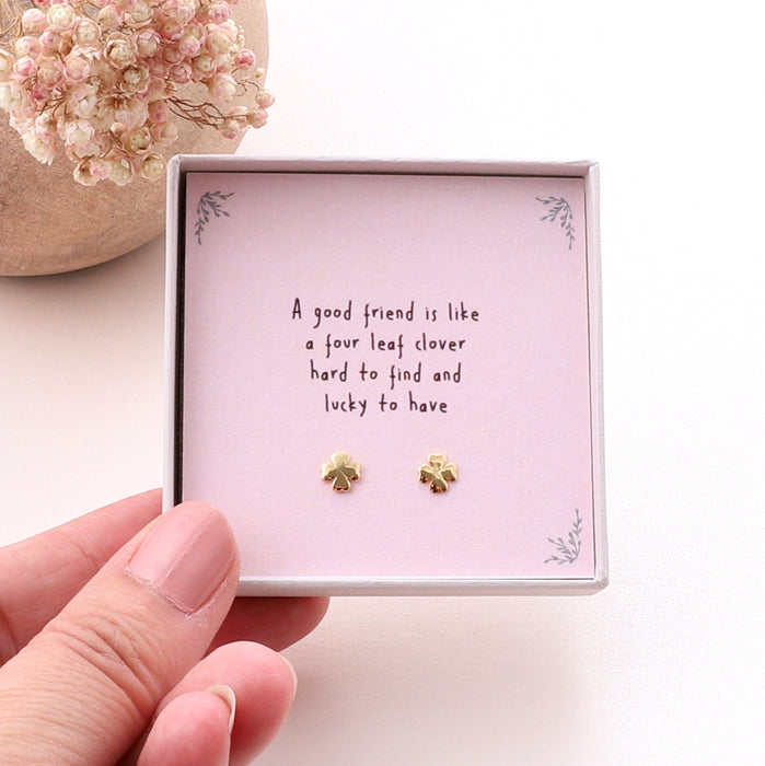 'Friends Are Lucky To Have' Sterling Clover Earrings