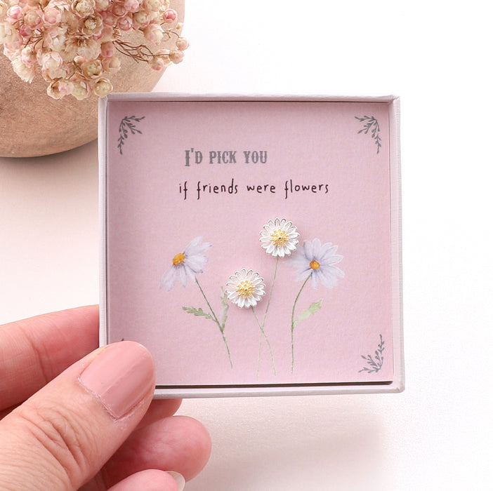 Sterling Silver 'Friends Were Flowers' Earring Studs