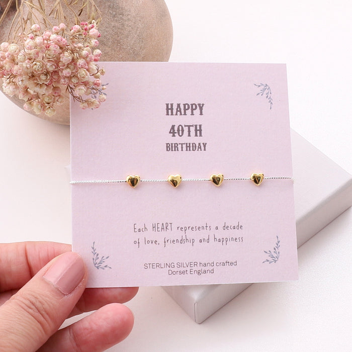 40th Birthday Sterling Silver Hearts Bracelet
