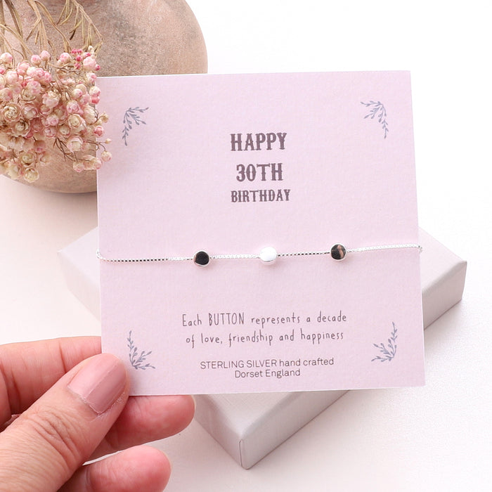 Sterling Silver Buttons Bracelet For 30th Birthday