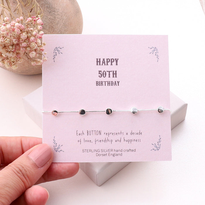 Sterling Silver Button Bracelet For 50th Birthday