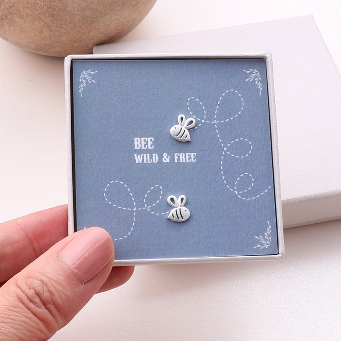 'Bee Wild And Free' Sterling Silver Bee Earrings