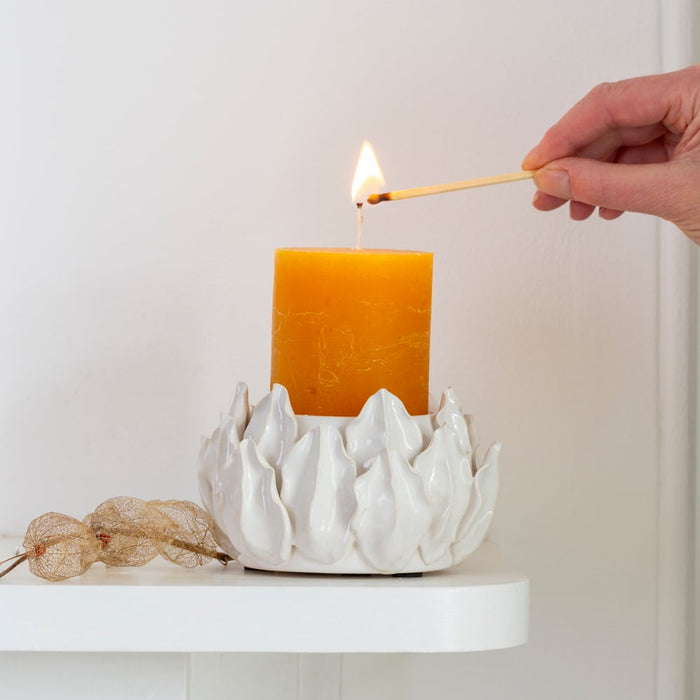 Artichoke Pillar Candle Holder White