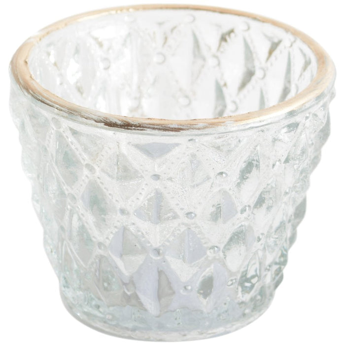 Tealight Holder Pressed Diamond With Gold Rim Small