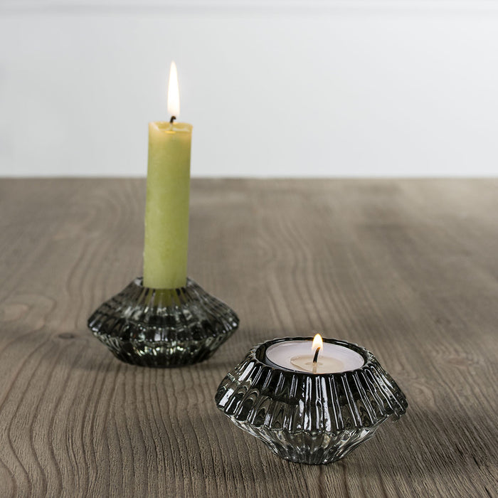 Glass Candleholder Duo Lt Green