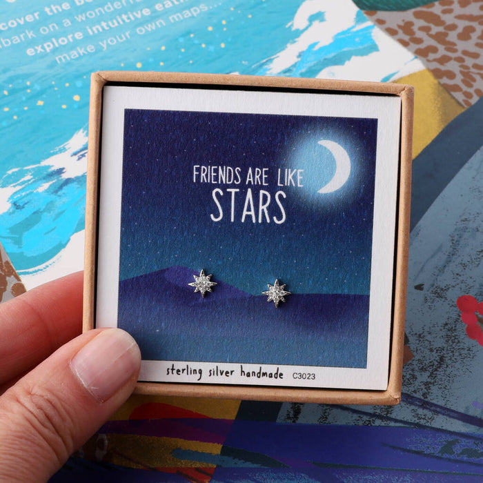 Sterling Silver 'Friends Are Like Stars' Star Earrings