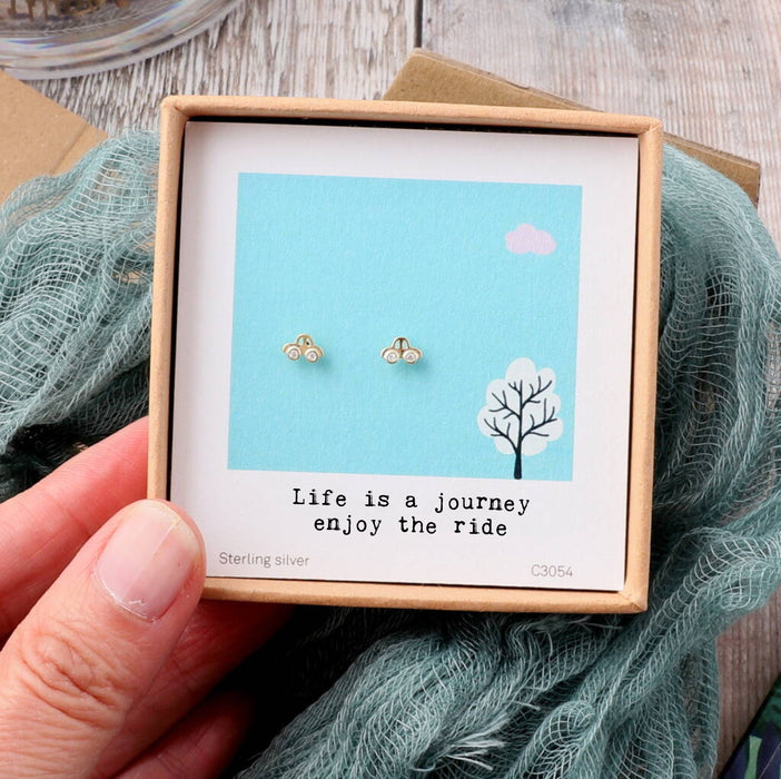 'Life Is A Journey' Sterling Silver Car Earrings