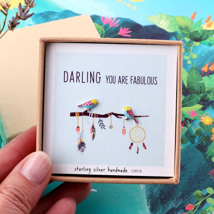 'You Are Fabulous' Sterling Silver Bird Earrings