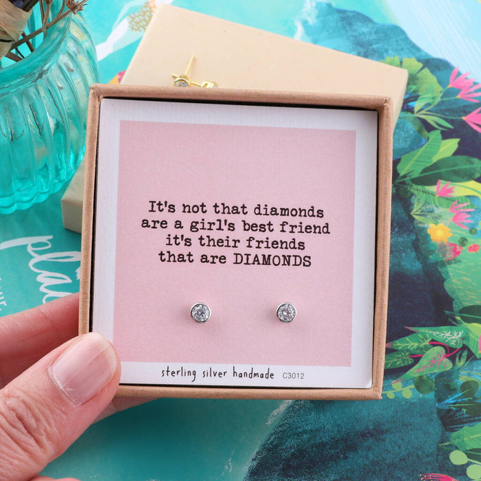 'Friends Are Diamonds' Sterling Silver Earrings