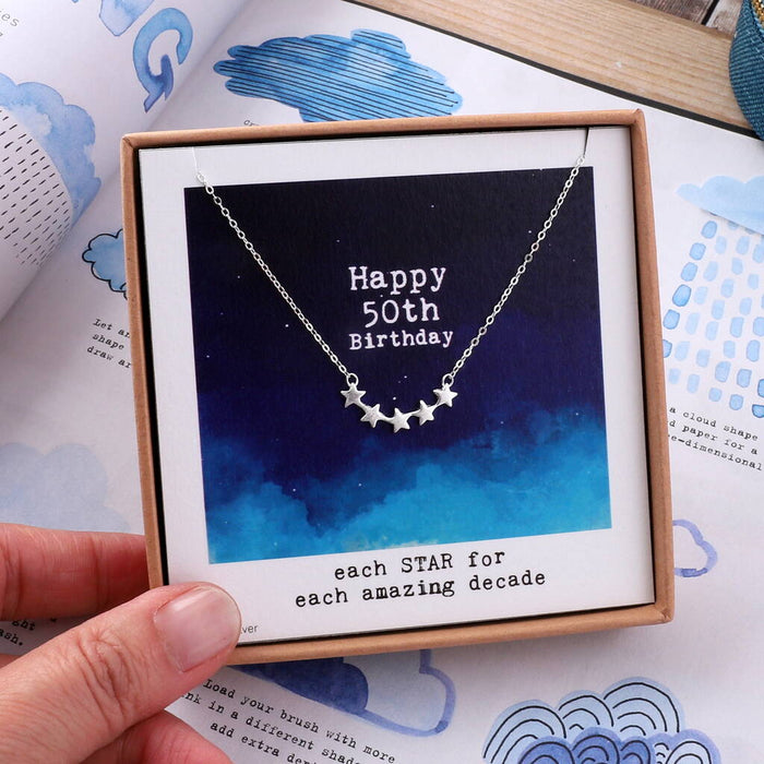 Sterling Silver Star Necklace For 50th Birthday