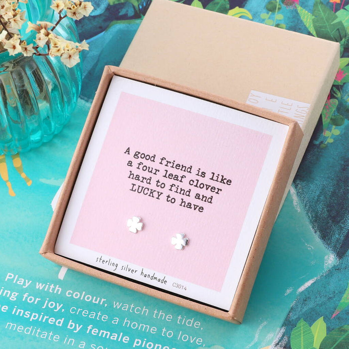 'Friends Are Lucky To Have' Sterling Clover Earrings