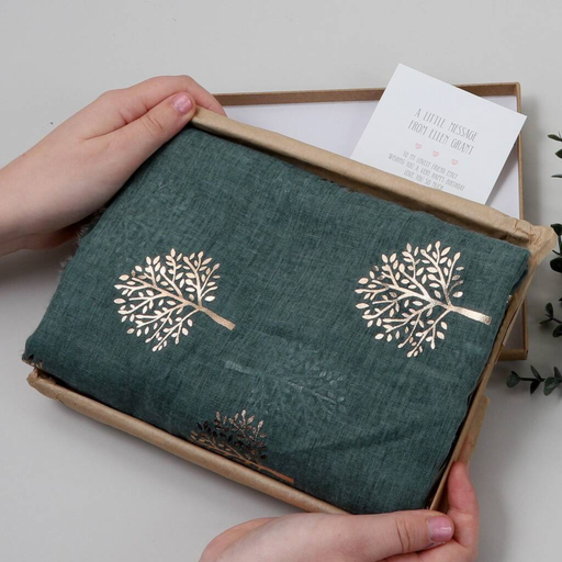 Personalised Gift Box Scarf With Mulberry Tree Designthe attic store scarf, The attic store gift