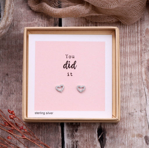 'You Did It' Silver Gold Heart Stud Earringsthe attic store gift box earrings, good luck, her, New Arrivals, sterling silver, thank you teacher