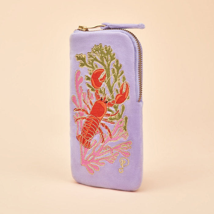 Velvet Embroidered Sunglasses Pouch - Lobster Buddies, Lavender