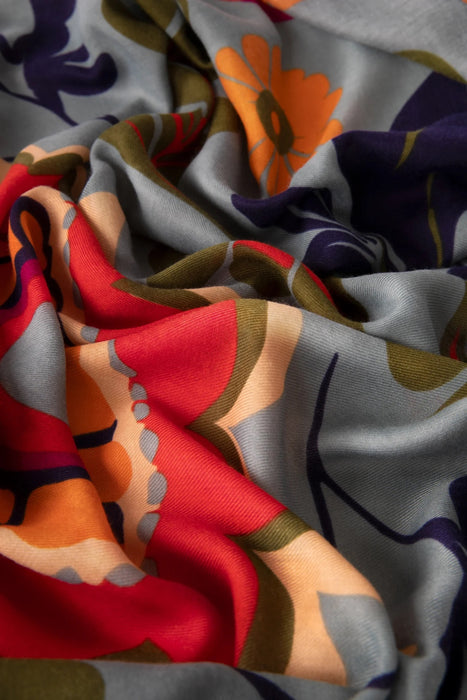 PRINT SCARF - FOLK FLORAL, WINTER ICE