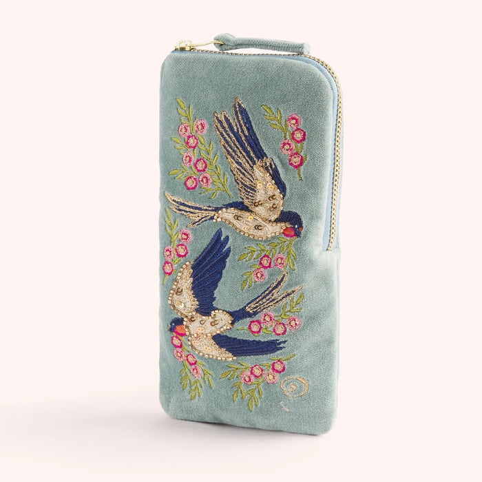 VELVET SUNGLASSES POUCH - SWOOPING SWALLOWS