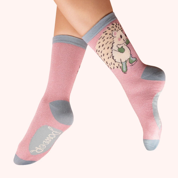 GLITTER ANKLE SOCKS - SKATING HEDGEHOG
