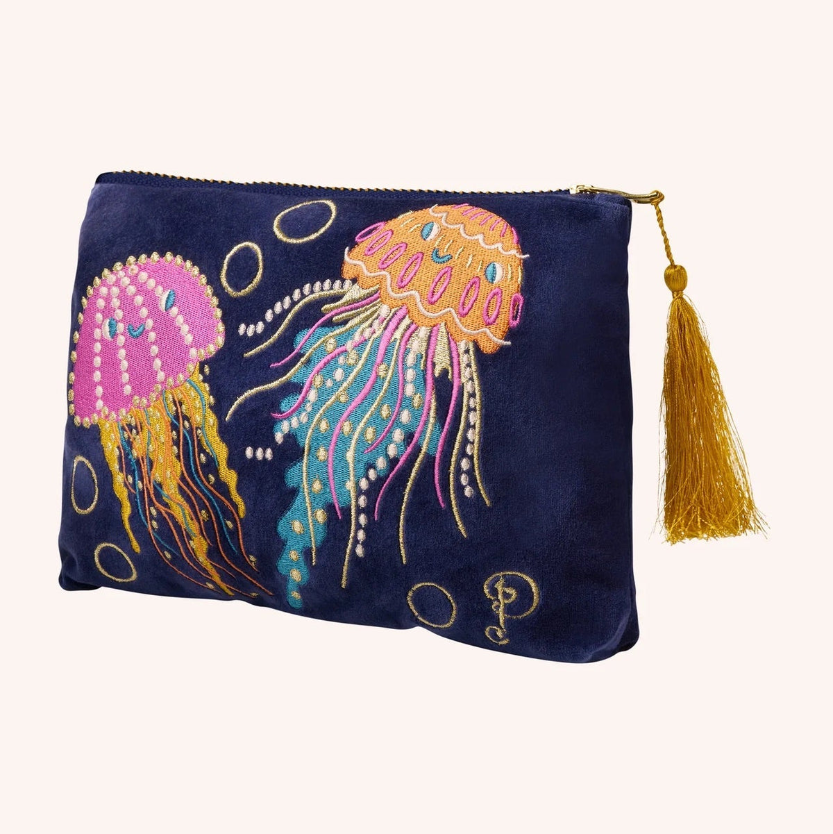 VELVET ZIP POUCH - JOLLY JELLIES, NAVY — the attic store