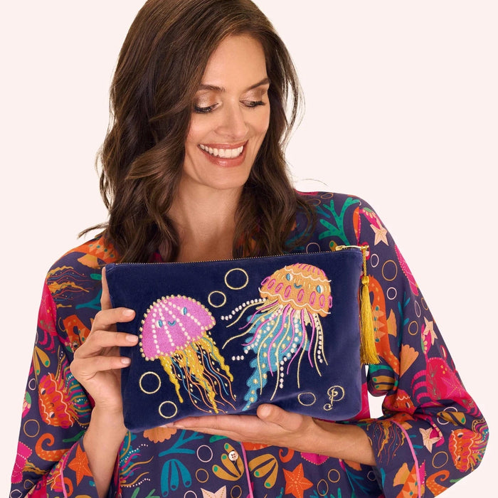 VELVET ZIP POUCH - JOLLY JELLIES, NAVY
