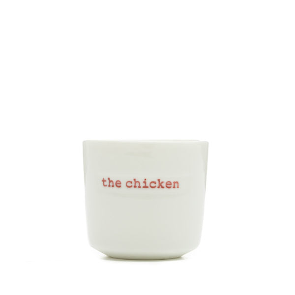 Keith Brymer Jones EGG CUP SET OF 4 – WHAT CAME FIRST THE CHICKEN OR THE EGG