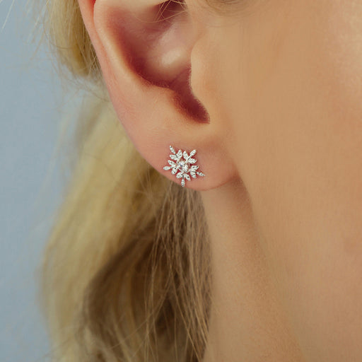 Sterling Silver Glistening Snowflake Studs Or Necklace
