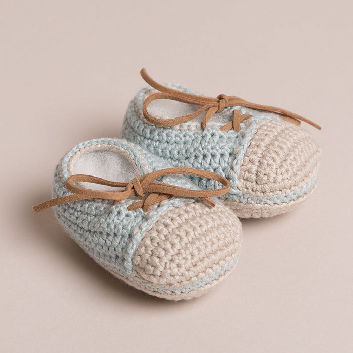 Hand Crochet Leather Laced Baby Shoes Pale Blue