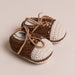 Hand Crochet Leather Laced Baby Shoes Brown