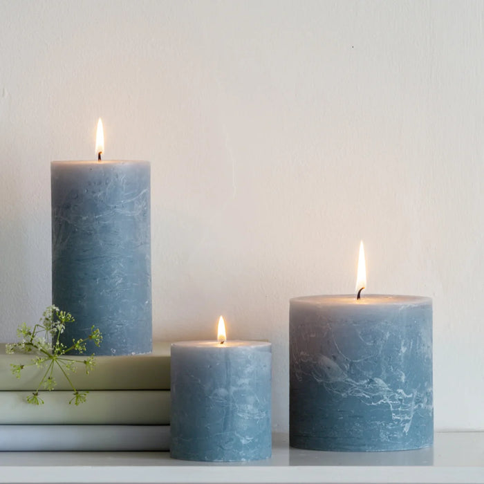 Rustic Pillar Candle in Inky BlueGrand illusions home and garden, New Arrivals