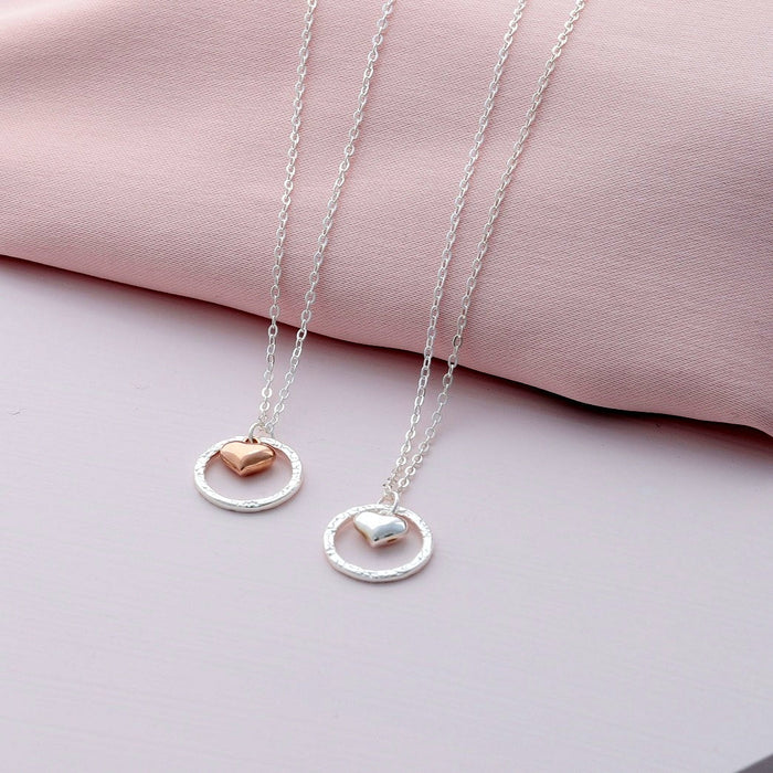Sterling Silver Circle and Heart Pendant Necklace