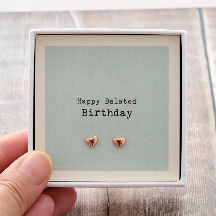 Belated Birthday Sterling Silver Heart Earrings