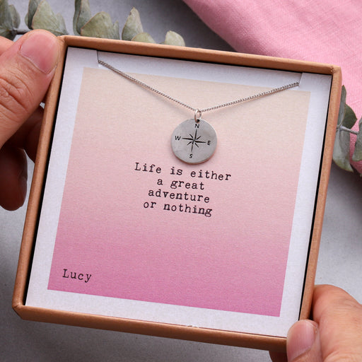 Life Is A Great Adventure Compass Necklace Personalised