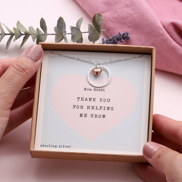 Teacher Thank You Sterling Silver Heart Necklace
