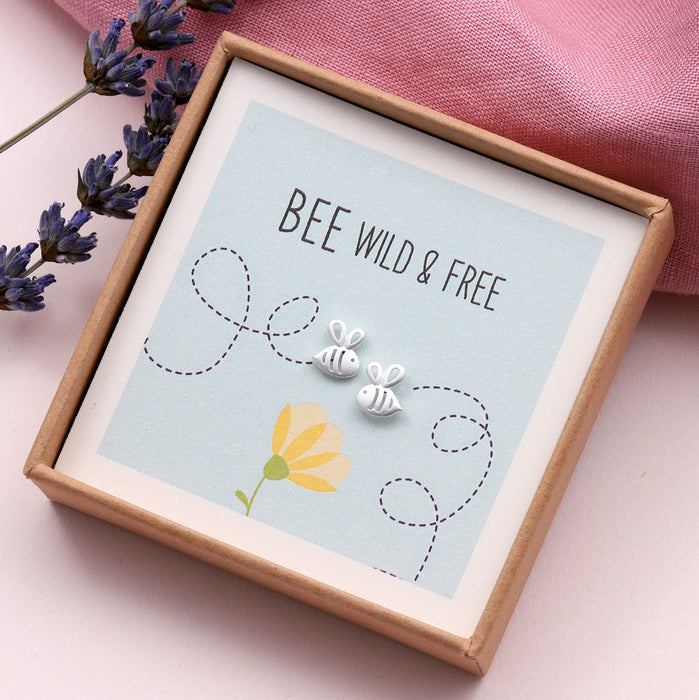 'Bee Wild And Free' Sterling Silver Bee Earrings