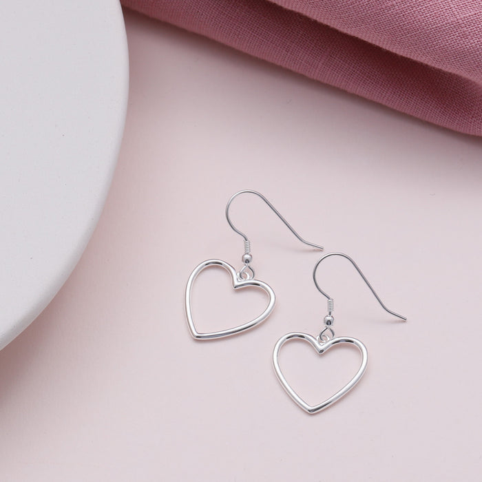 Sterling Silver Open Heart Hanging Earrings