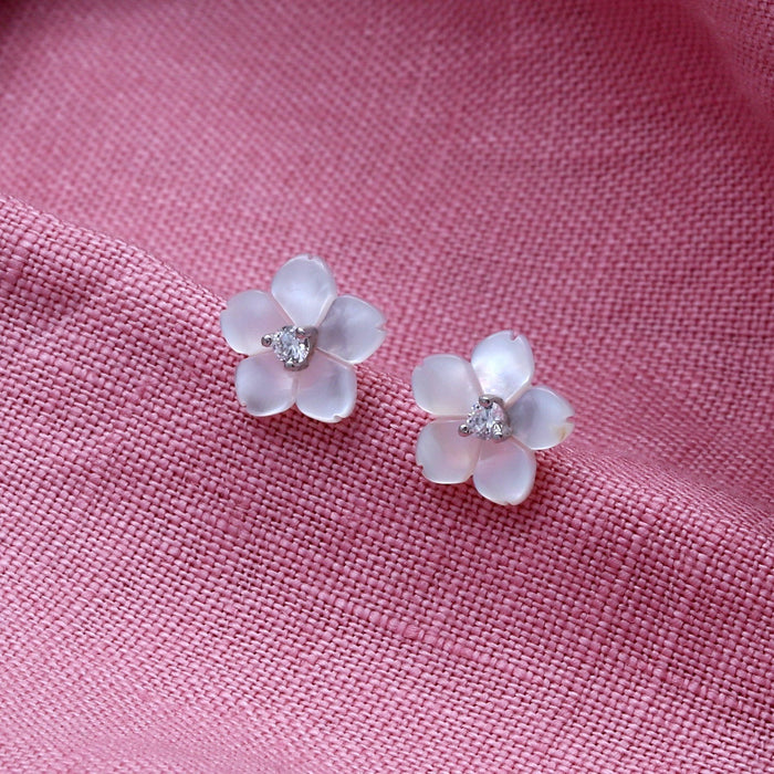 Sterling Silver Mother Of Pearl Apple Blossom Earrings