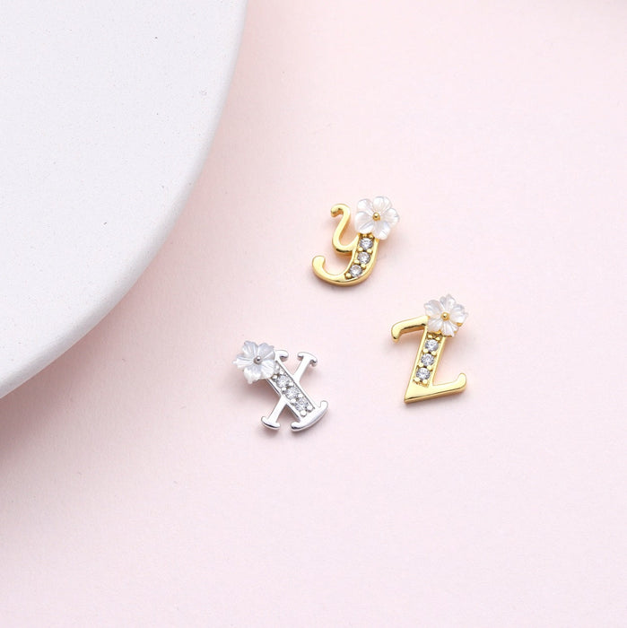 Sterling silver floral alphabet necklace or earring studs UVWXYZ