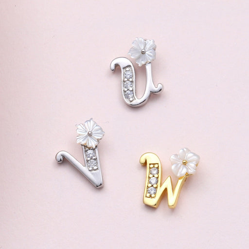 Sterling silver floral alphabet necklace or earring studs UVWXYZ