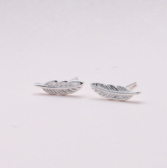 Sterling Silver Feather Earrings Studs