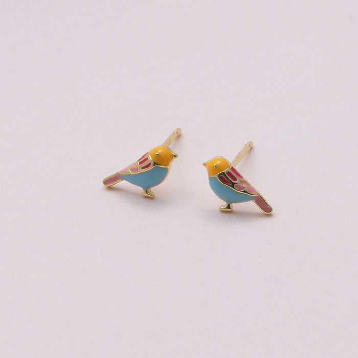 Mini Enamel Bird Earring Studs