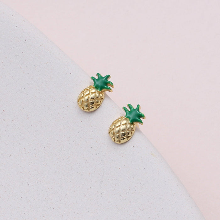 Mini Enamel Pineapple Stud Earrings