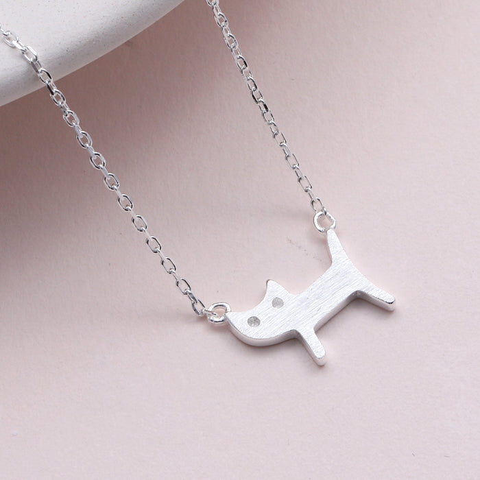 Sterling Silver Sketched Cat Necklace