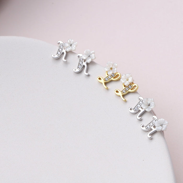 Sterling silver floral alphabet necklace or earring studs IJKL