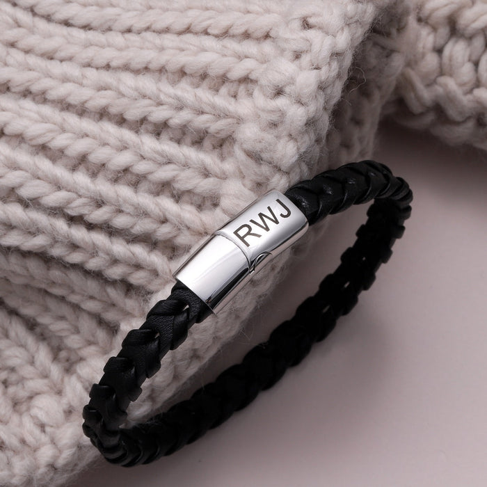 Personalised Braided Leather Bracelet For Men