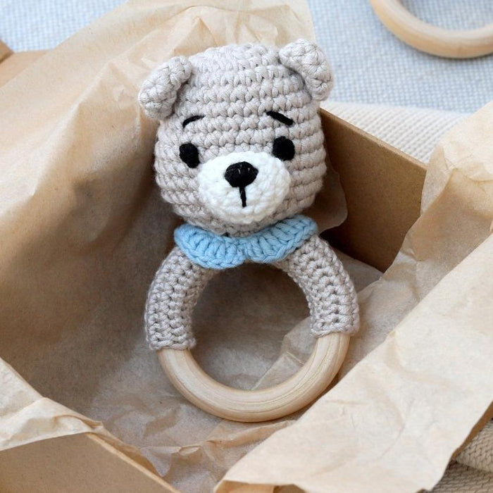 Hand Crochet Blue Teddy Rattle