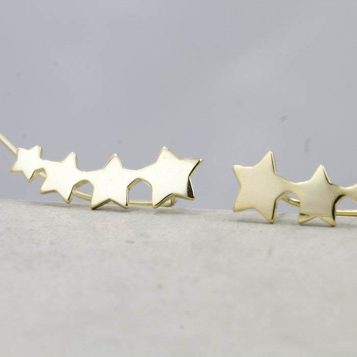 Sterling Silver Four Stars Earrings Climbers